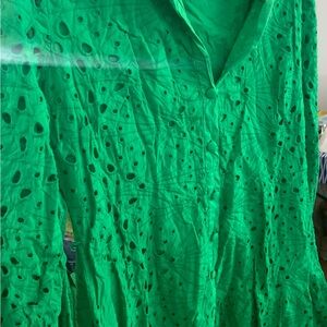 Green Eyelet Button-Front Dress